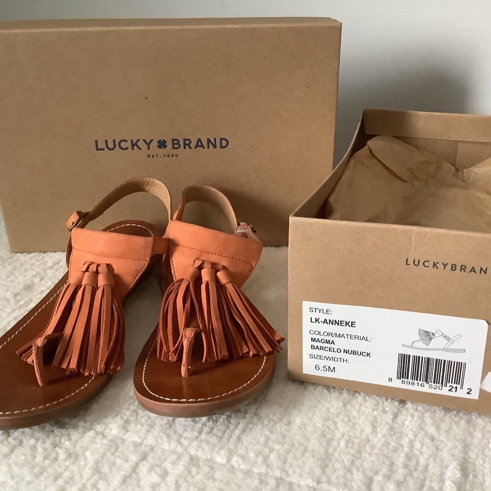 Lucky Brand fringed orange sandals size 6 1/2